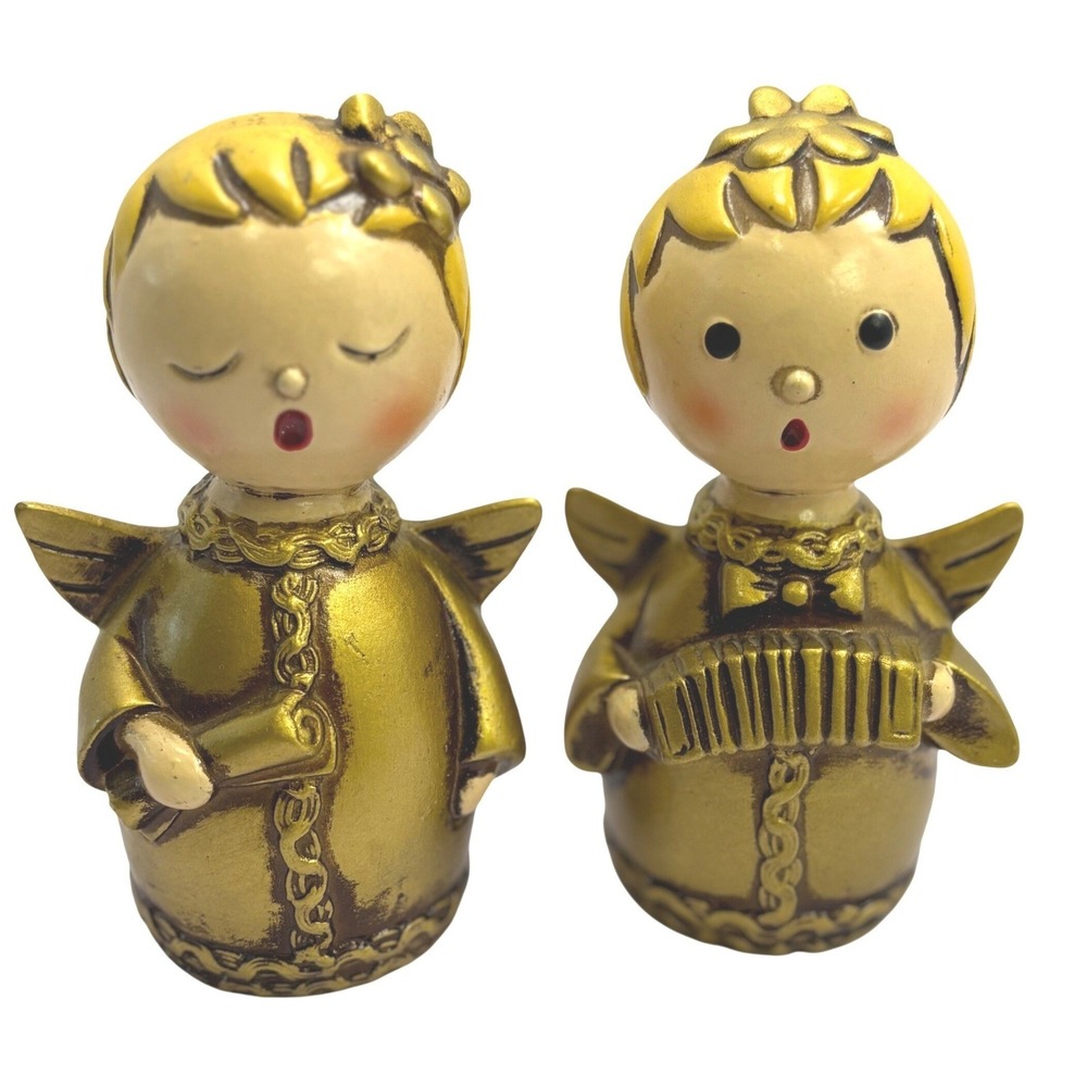 Vintage Gold Angel Figurines Set of 2 Made in Japan Mid Century Christmas Decor